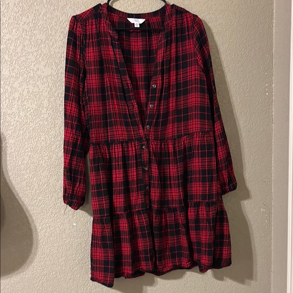Time and Tru Red and Black Plaid Midi Dress